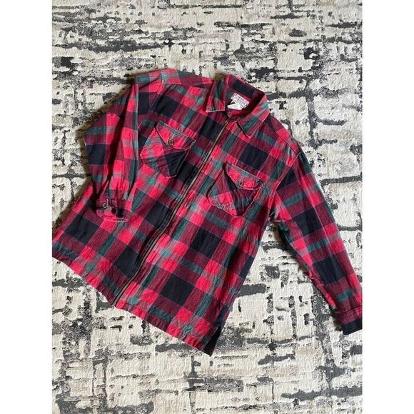 Vintage At Last Zip Up Red Flannel Mens Medium - Picture 1 of 7